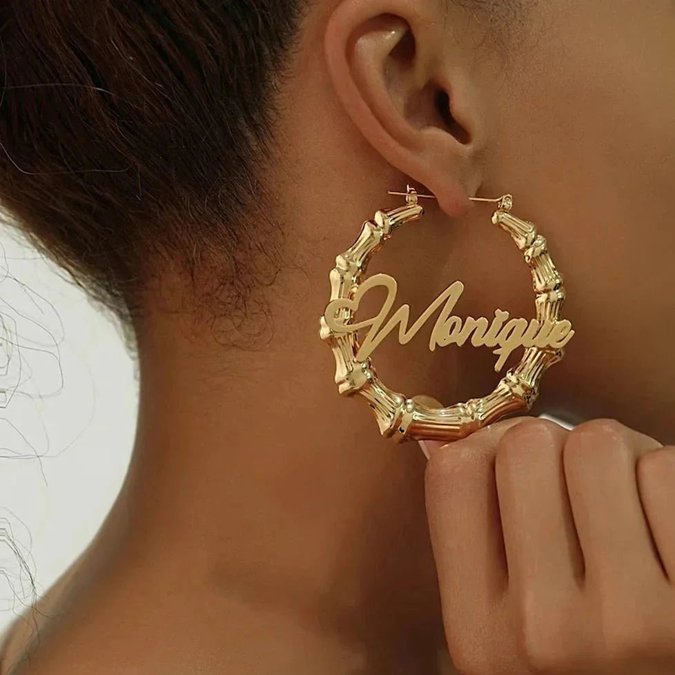 VIP Custom Name 40mm-100mm Bamboo Earrings (Aftersale Service)