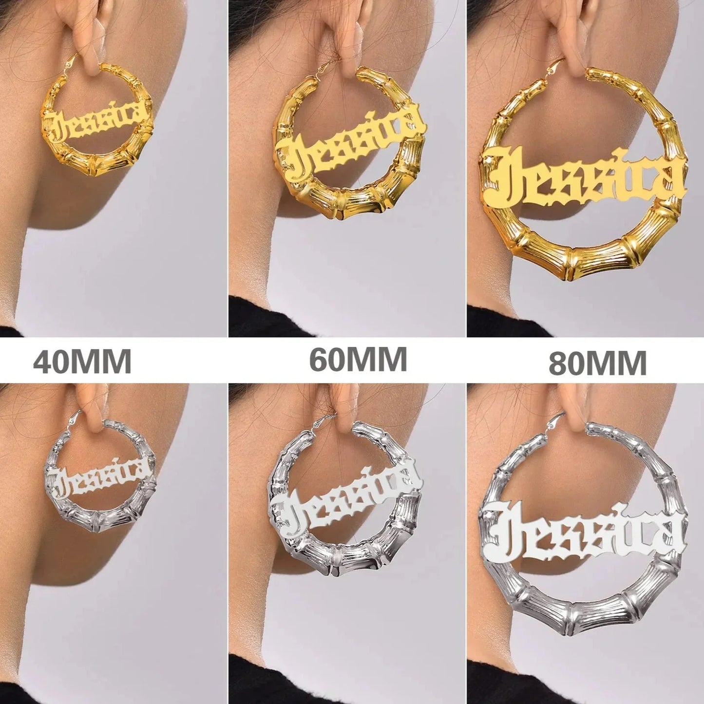 VIP Custom Name 40mm-100mm Bamboo Earrings (Aftersale Service)