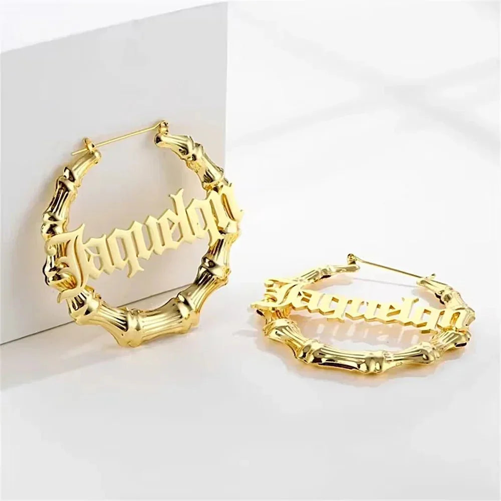 VIP Custom Name 40mm-100mm Bamboo Earrings (Aftersale Service)