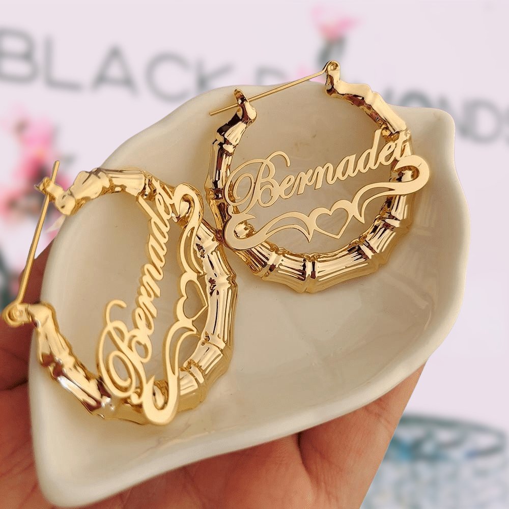 VIP Custom Name 40mm-100mm Bamboo Earrings (Aftersale Service)