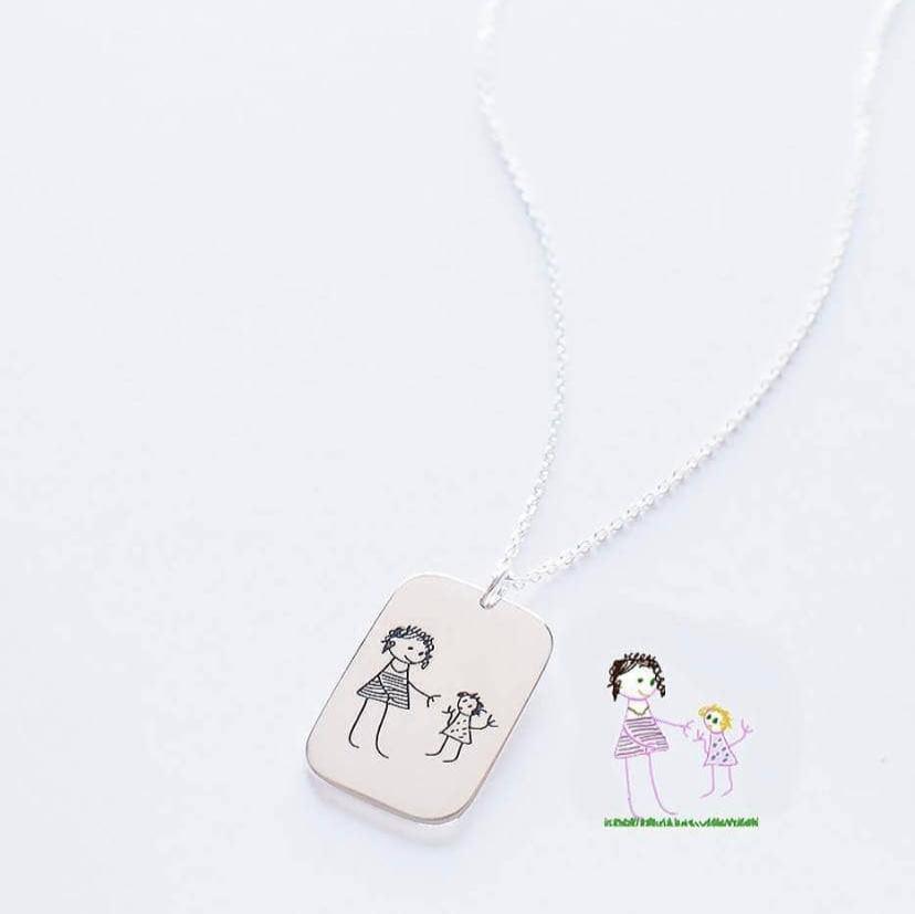 Customized Children's Drawing 925 Sterling Silver Memory Necklace