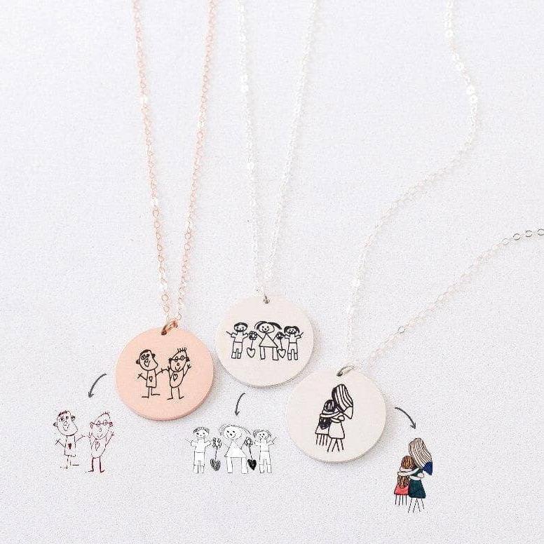 Customized Children's Drawing 925 Sterling Silver Memory Necklace