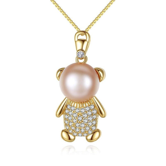 Cute Bear Freshwater Pearl Pendant Necklace