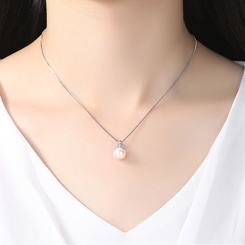Cute Heart Crown Fresh Water Pearl Pendant Necklace