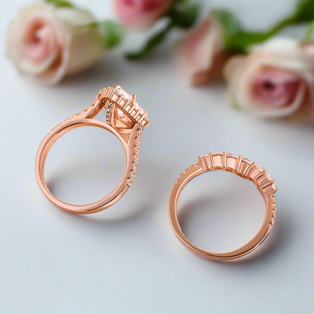 Elegant Rose Gold 2.2 Carat Halo Pear Cut Bridal Ring Set