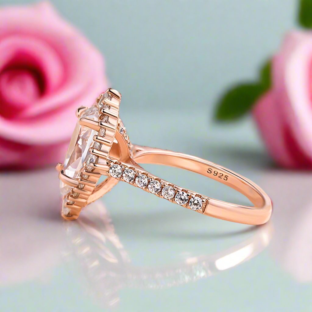 Elegant Rose Gold 2.2 Carat Halo Pear Cut Bridal Ring Set