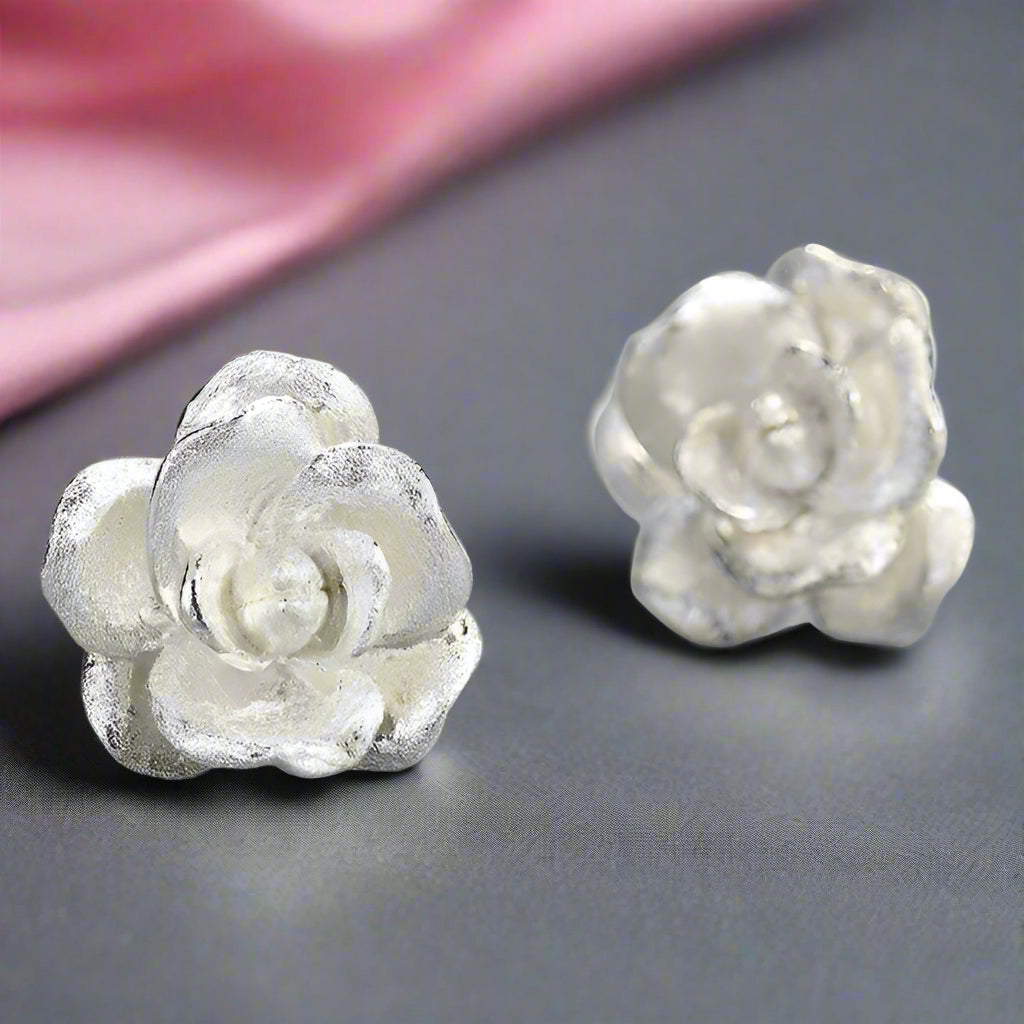 Elegant Vintage Camellia Flower Stud Earrings