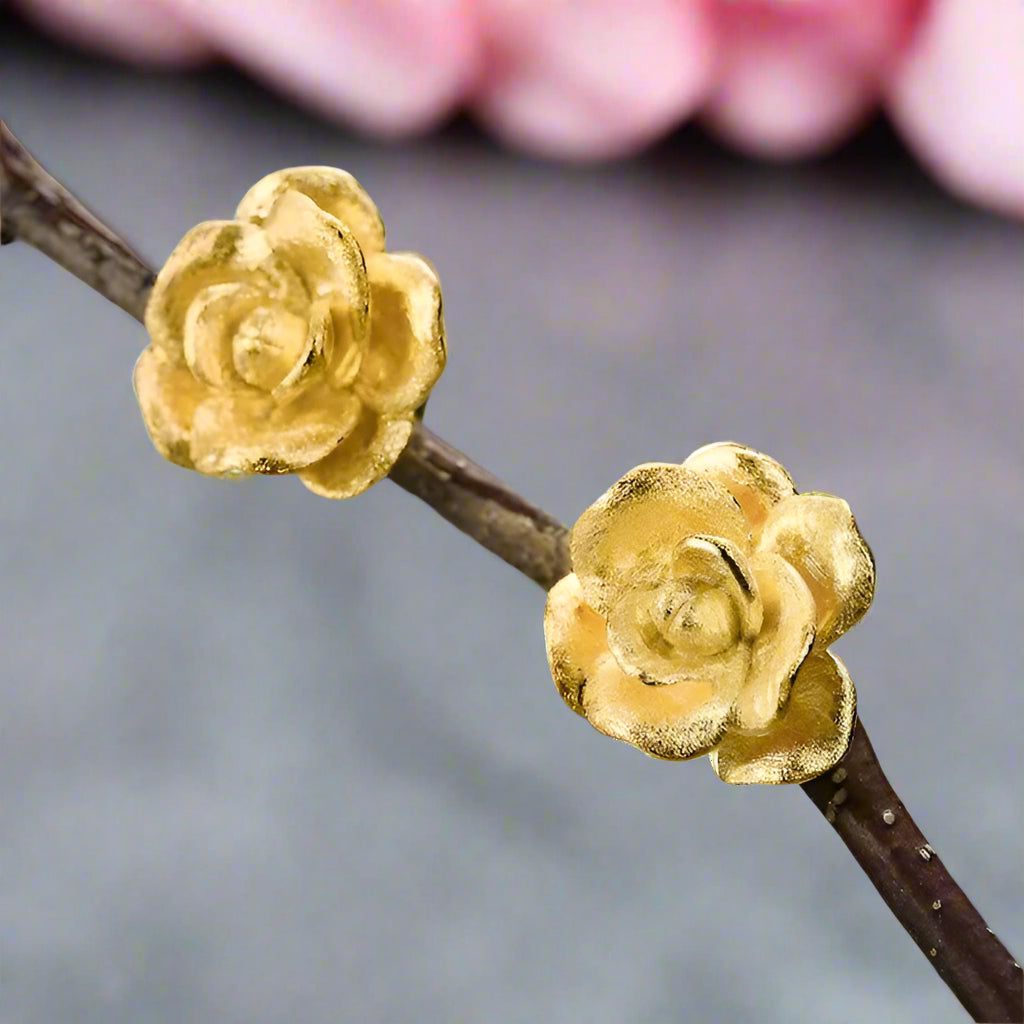 Elegant Vintage Camellia Flower Stud Earrings