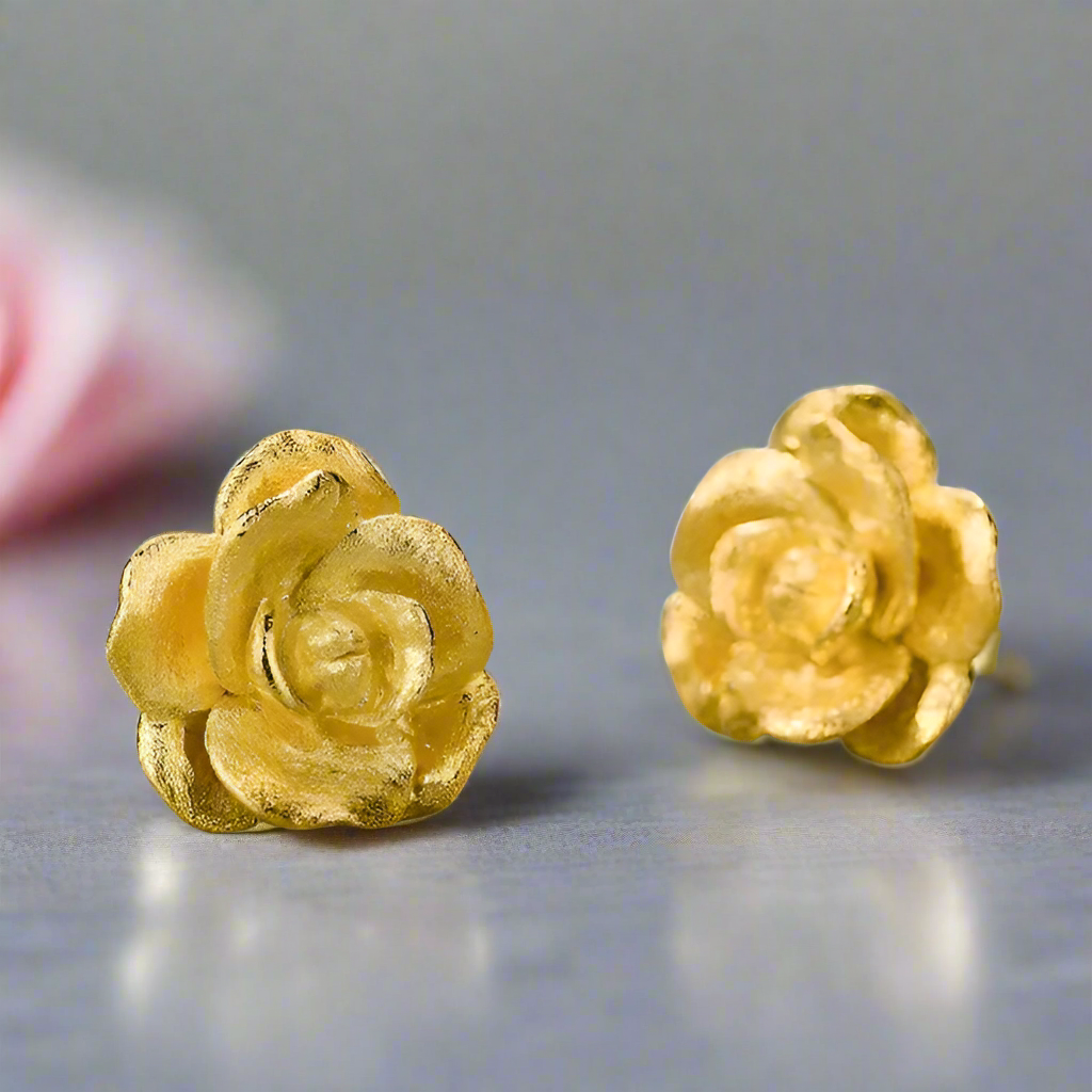 Elegant Vintage Camellia Flower Stud Earrings
