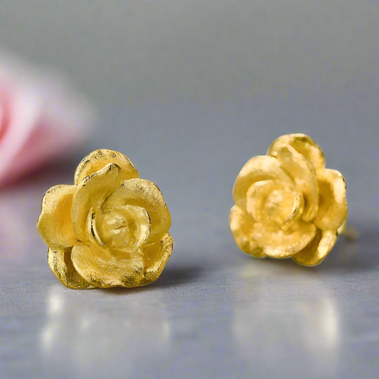 Elegant Vintage Camellia Flower Stud Earrings