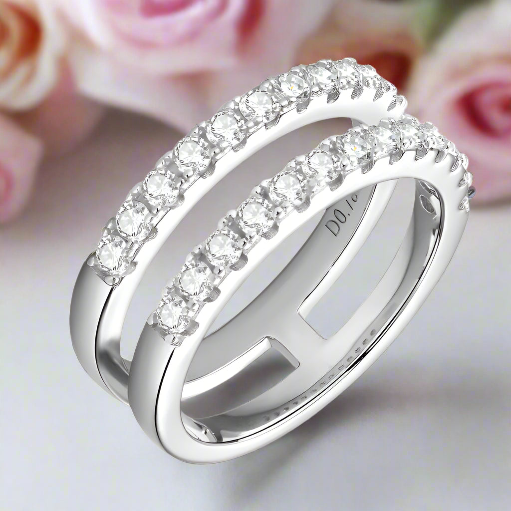 Double Layer Round Cut Diamond Wedding Band Enhancer