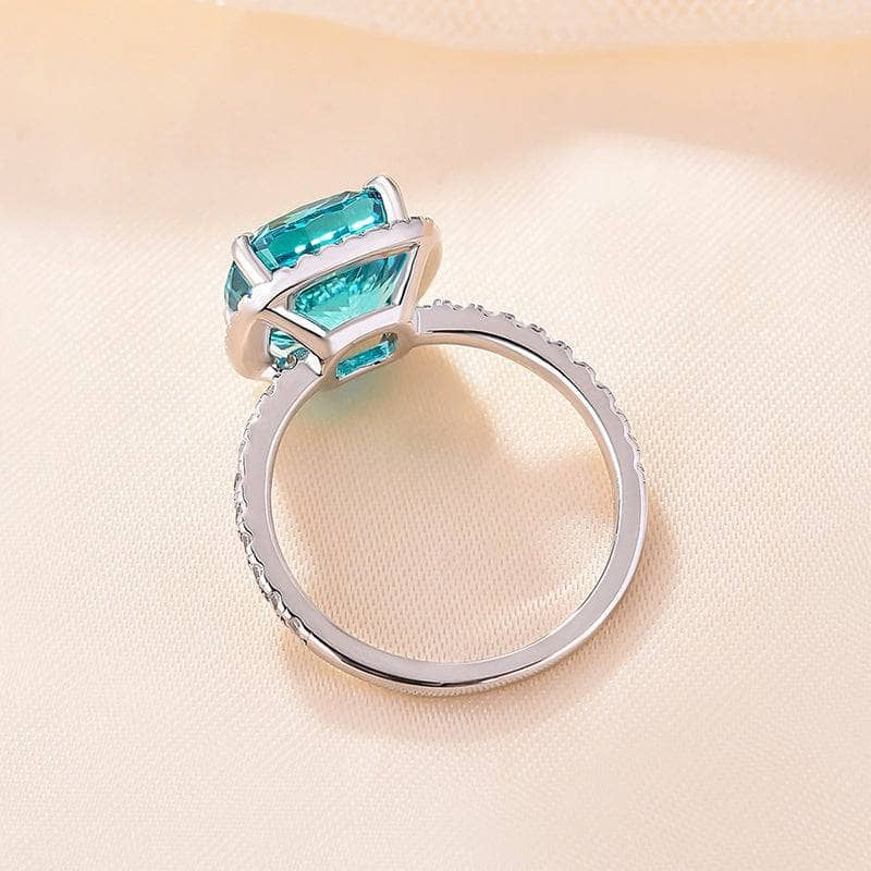 Exquisite Halo Cushion Cut Cyan Blue Diamond Engagement Ring