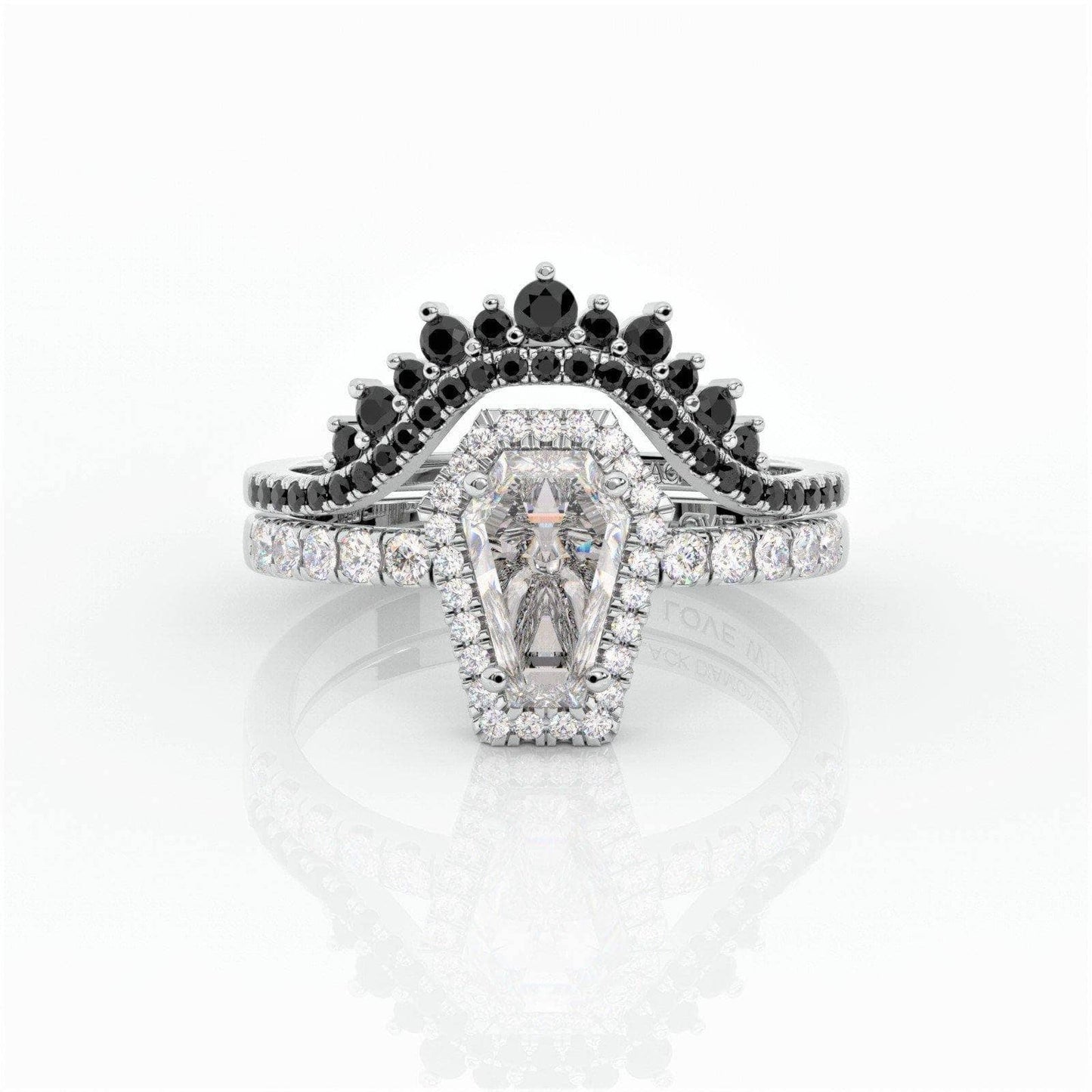 Best Love Rings- Rare Coffin Cut Diamond 14k Gold Gothic Ring Set