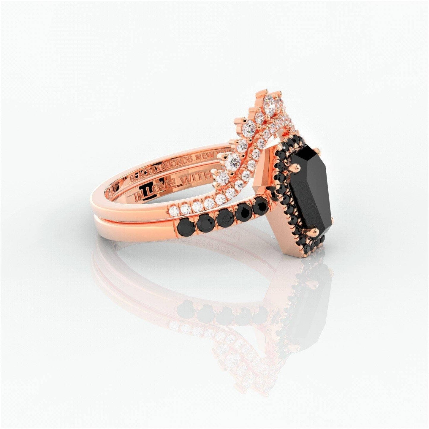 Best Love Rings- Rare Coffin Cut Diamond 14k Gold Gothic Ring Set