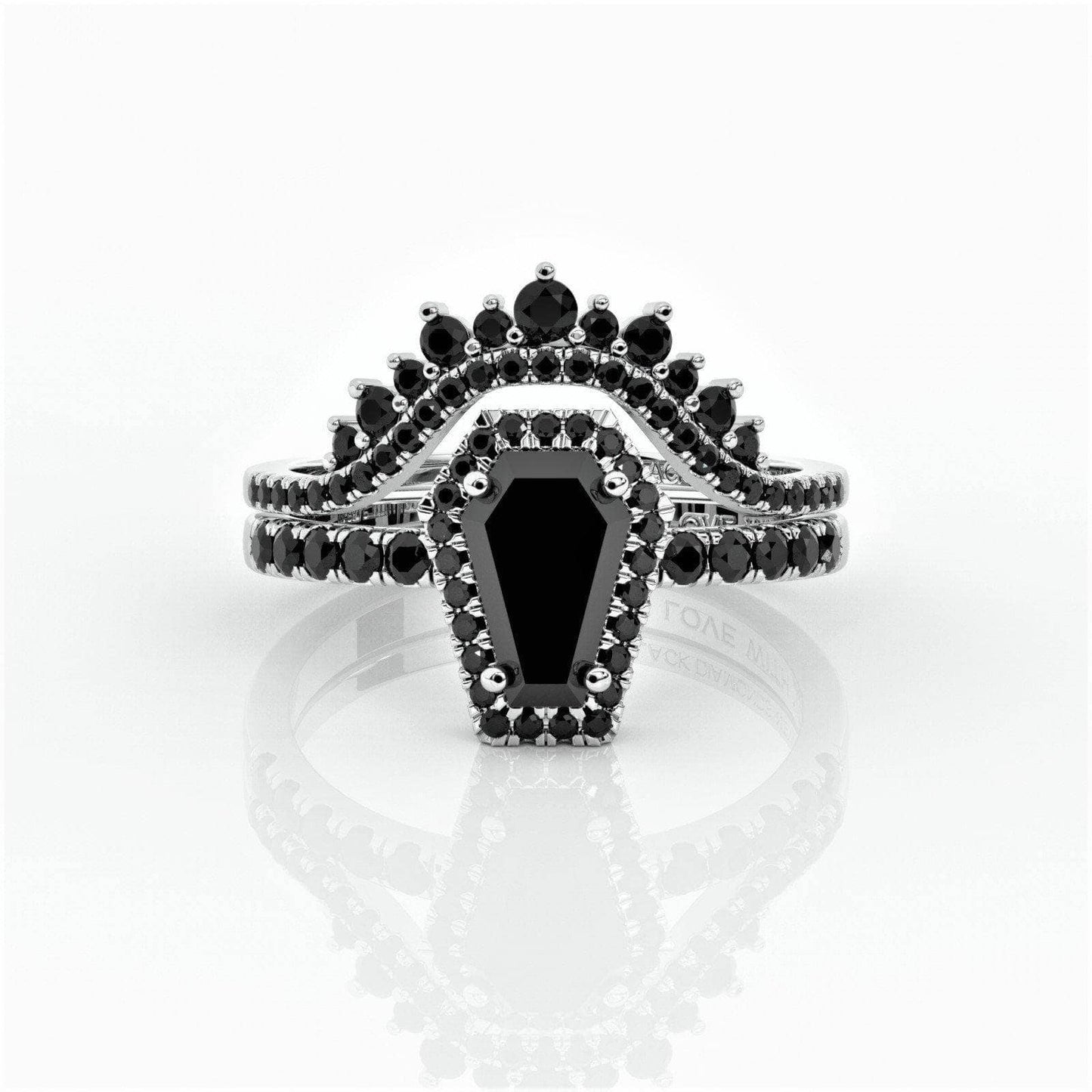 Best Love Rings- Rare Coffin Cut Diamond 14k Gold Gothic Ring Set