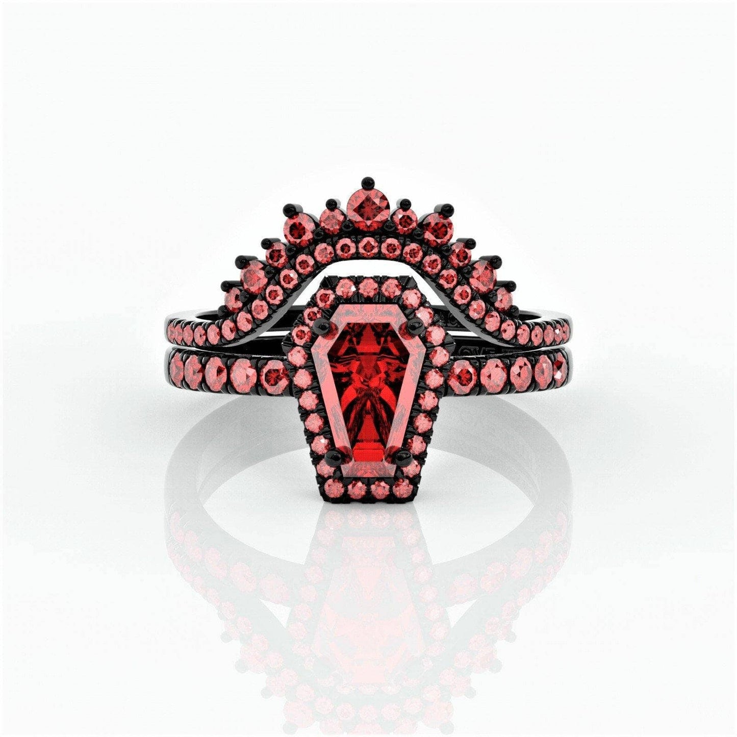 Best Love Rings- Rare Coffin Cut Diamond 14k Gold Gothic Ring Set