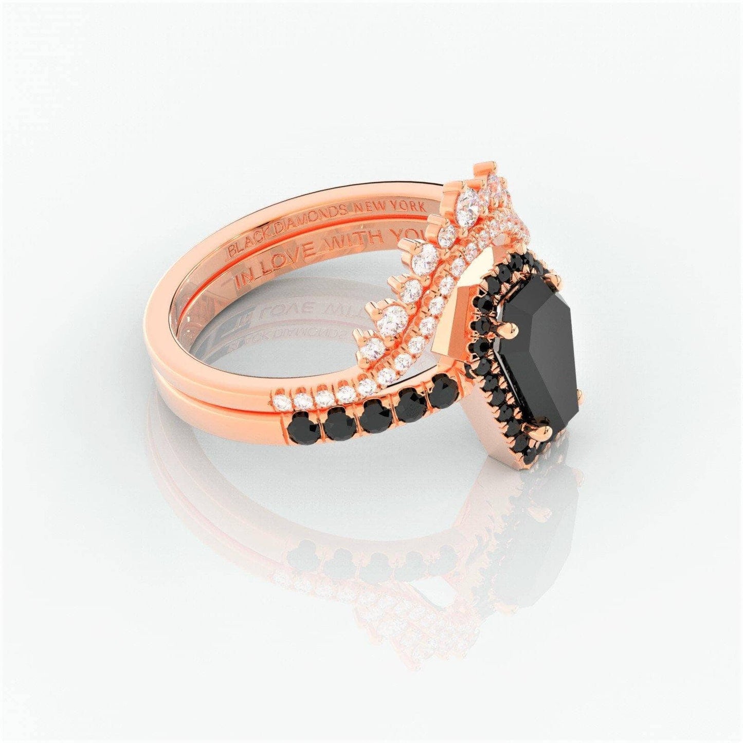 Best Love Rings- Rare Coffin Cut Diamond 14k Gold Gothic Ring Set