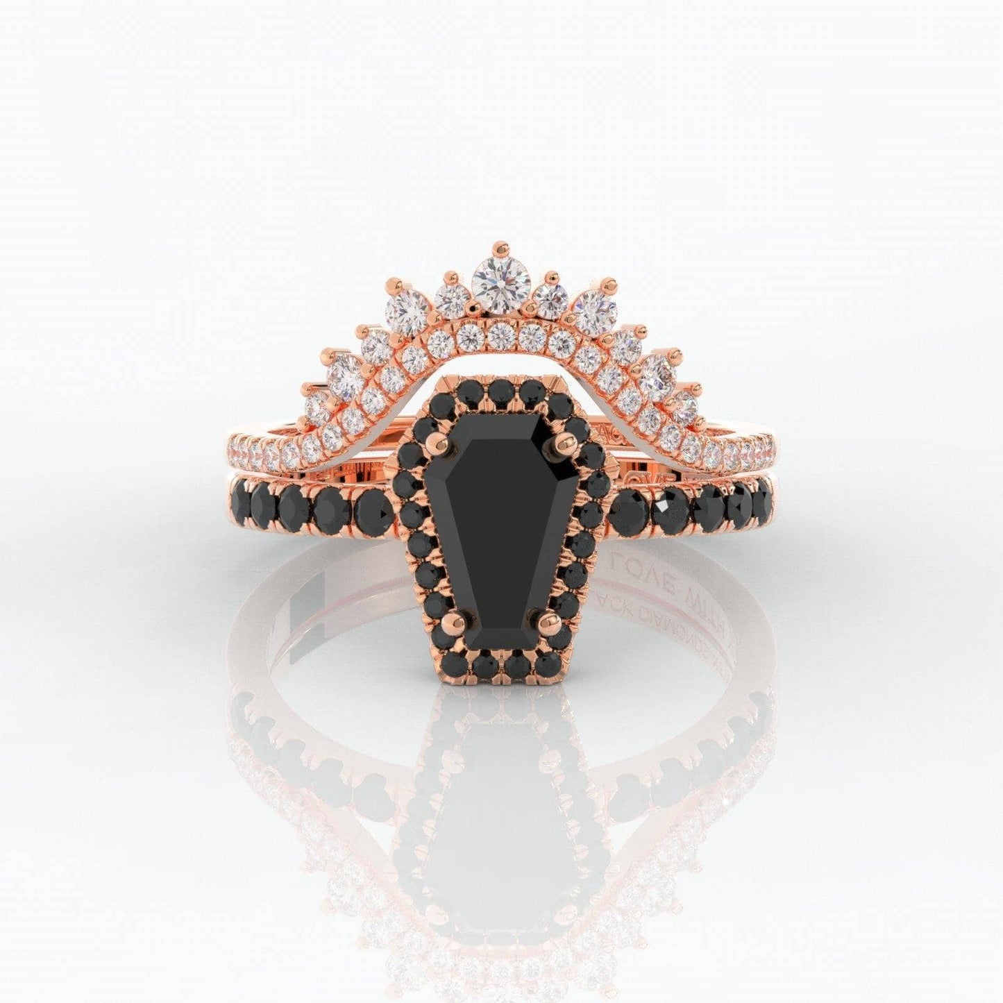 Best Love Rings- Rare Coffin Cut Diamond 14k Gold Gothic Ring Set