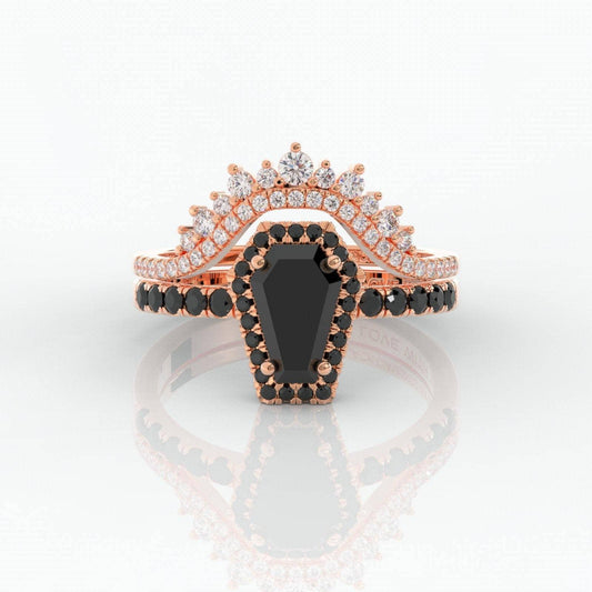Best Love Rings- Rare Coffin Cut Diamond 14k Gold Gothic Ring Set