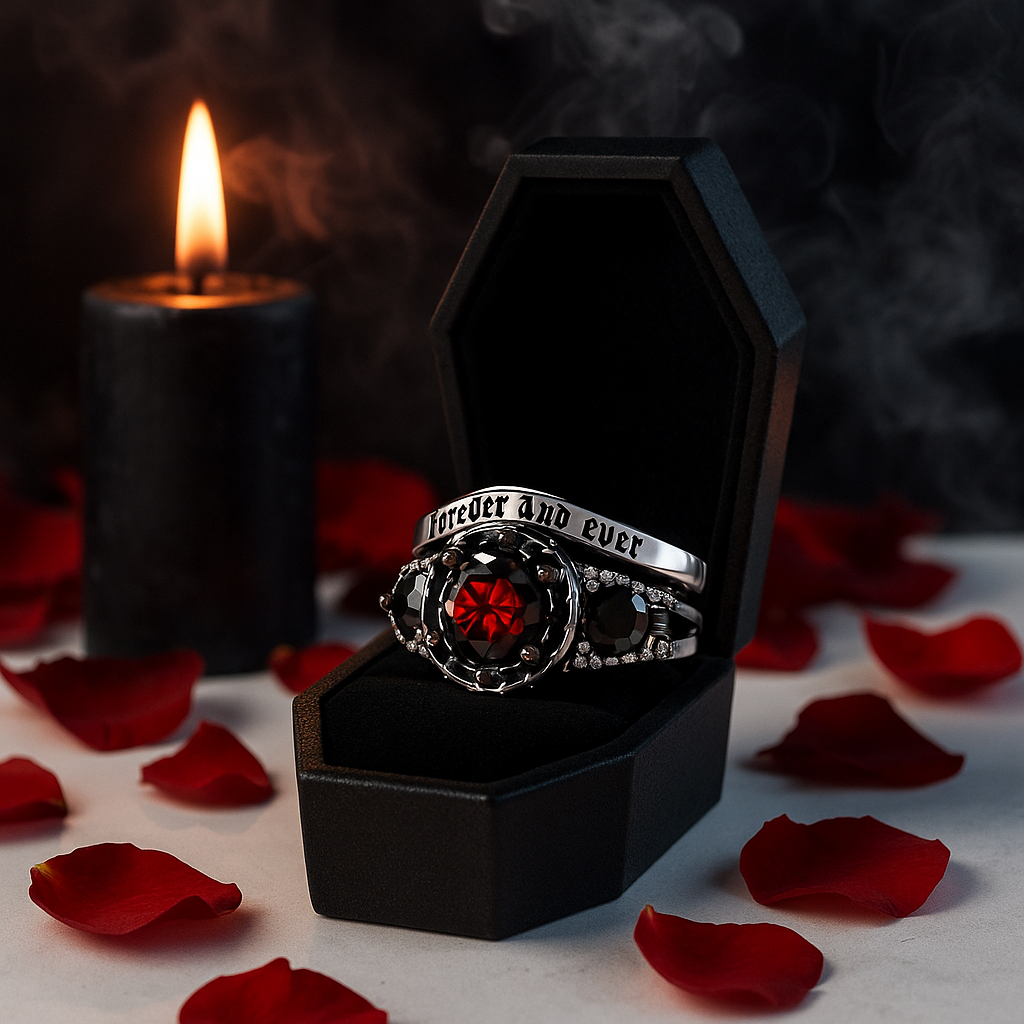 Forever And Ever Wedding Rings- 14k Rose Gold with Skulls