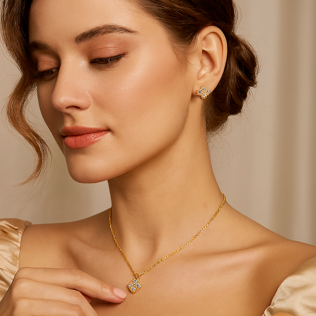 Four Clover Leaf Certified Moissanite Jewelry Set