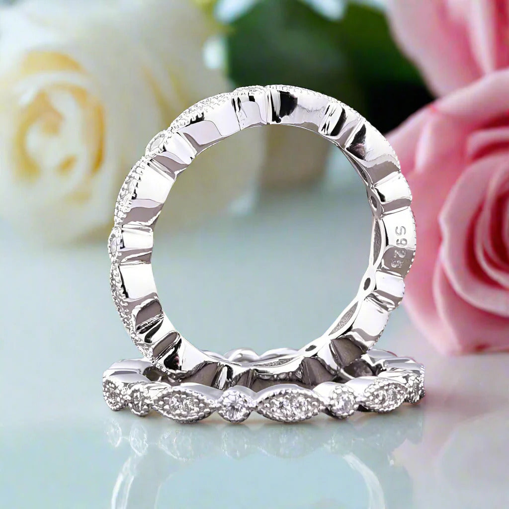VIP Custom Ring- Full Eternity Art Deco Stacking Wedding Band Set (Aftersale Service)