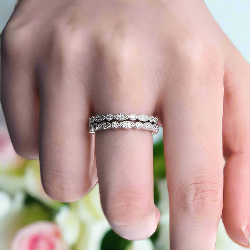 VIP Custom Ring- Full Eternity Art Deco Stacking Wedding Band Set (Aftersale Service)