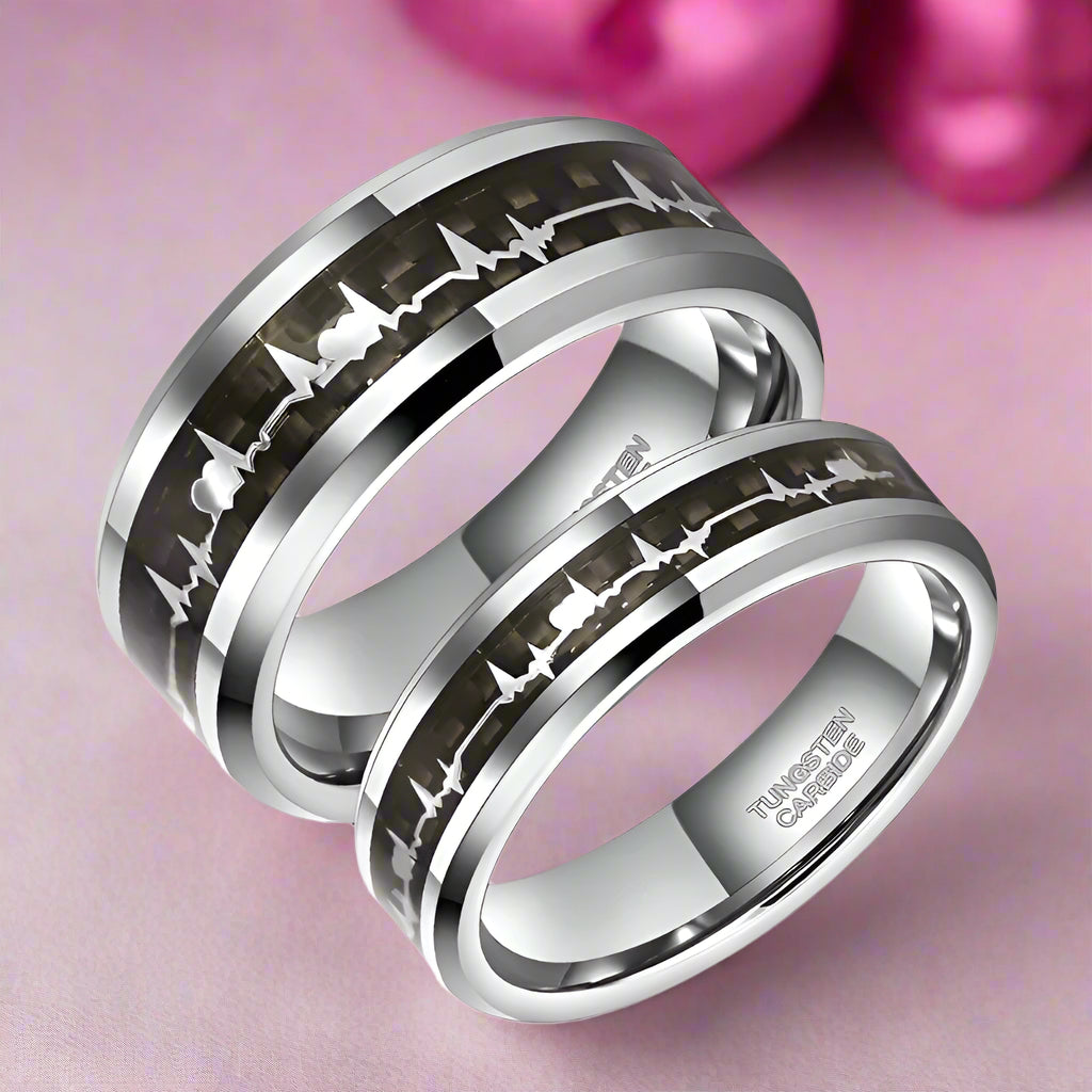 Heart Beat Inlay Men's Tungsten Carbide Wedding Band