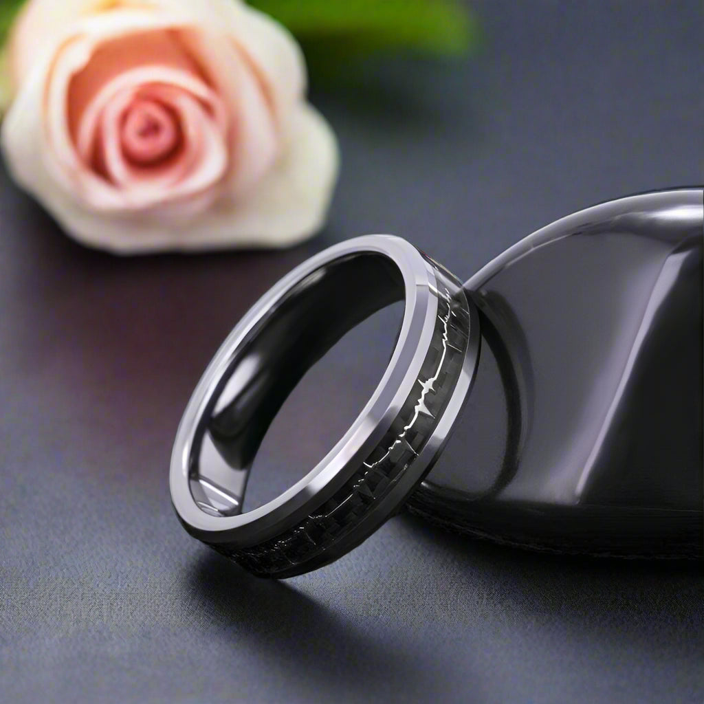 Heart Beat Inlay Men's Tungsten Carbide Wedding Band