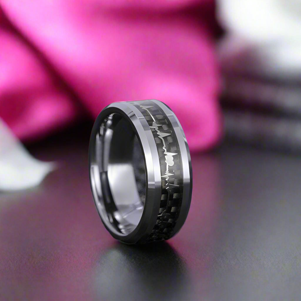 Heart Beat Inlay Men's Tungsten Carbide Wedding Band