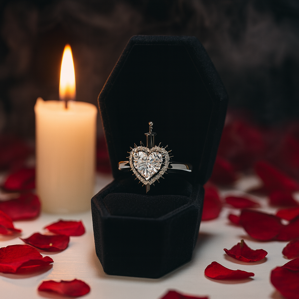 Against All Odds- Heart Shape Diamond Gothic Engagement Ring