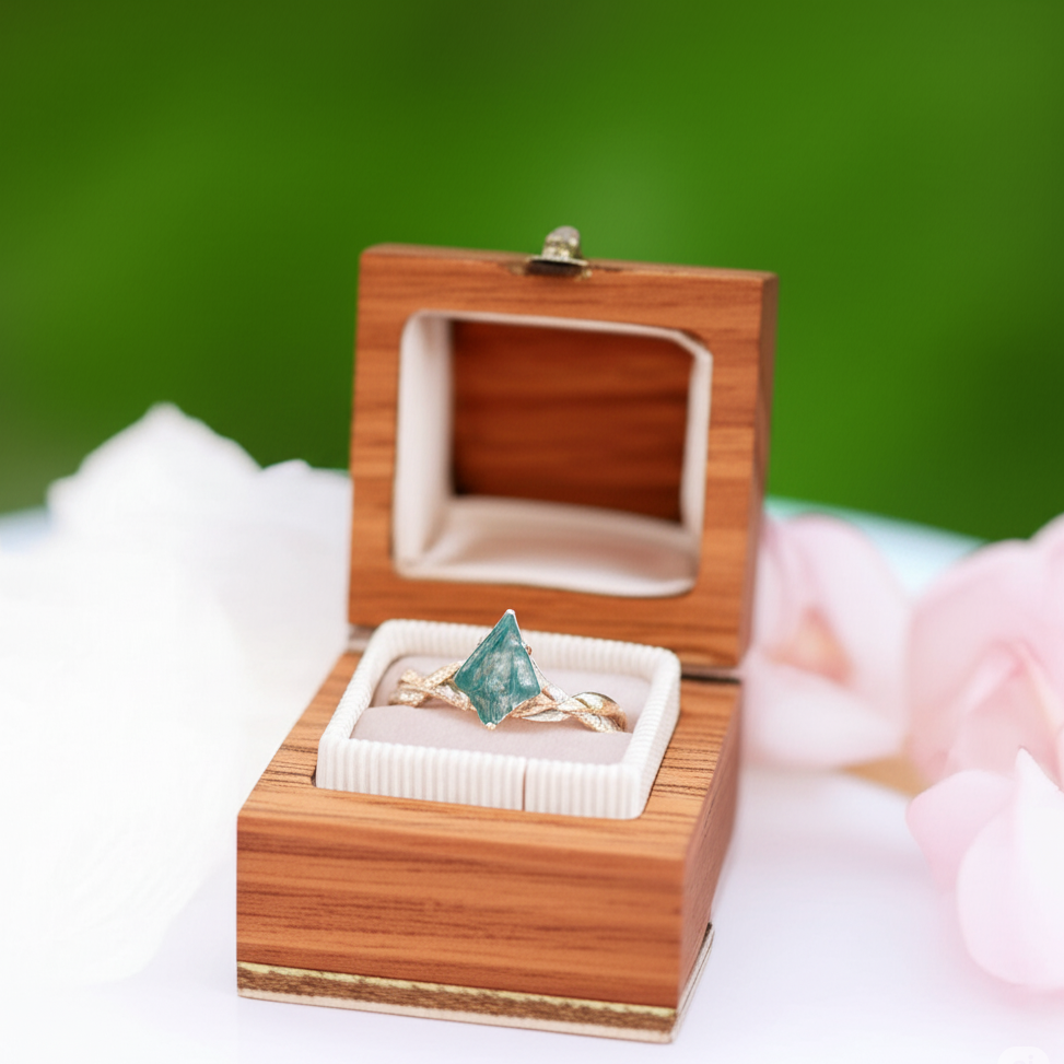 Kite Shaped Moss Green Agate Twisted Engagement Ring