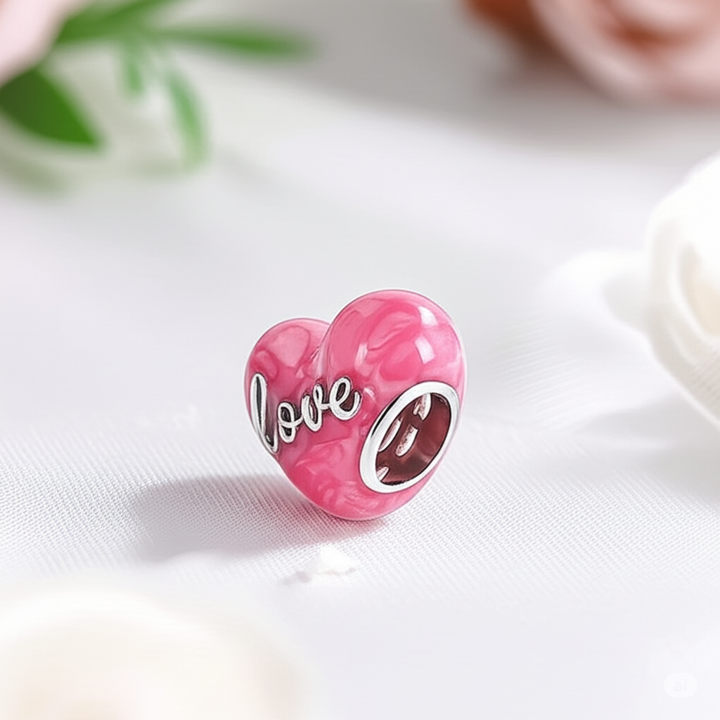 Pink Heart Love with Bow-knot Charm