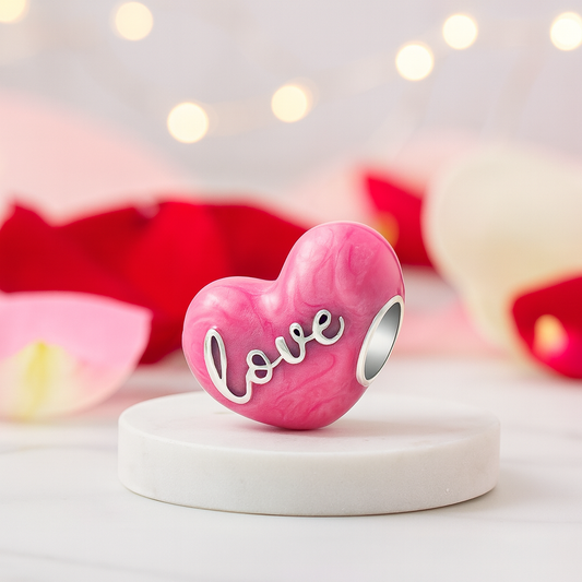 Pink Heart Love with Bow-knot Charm