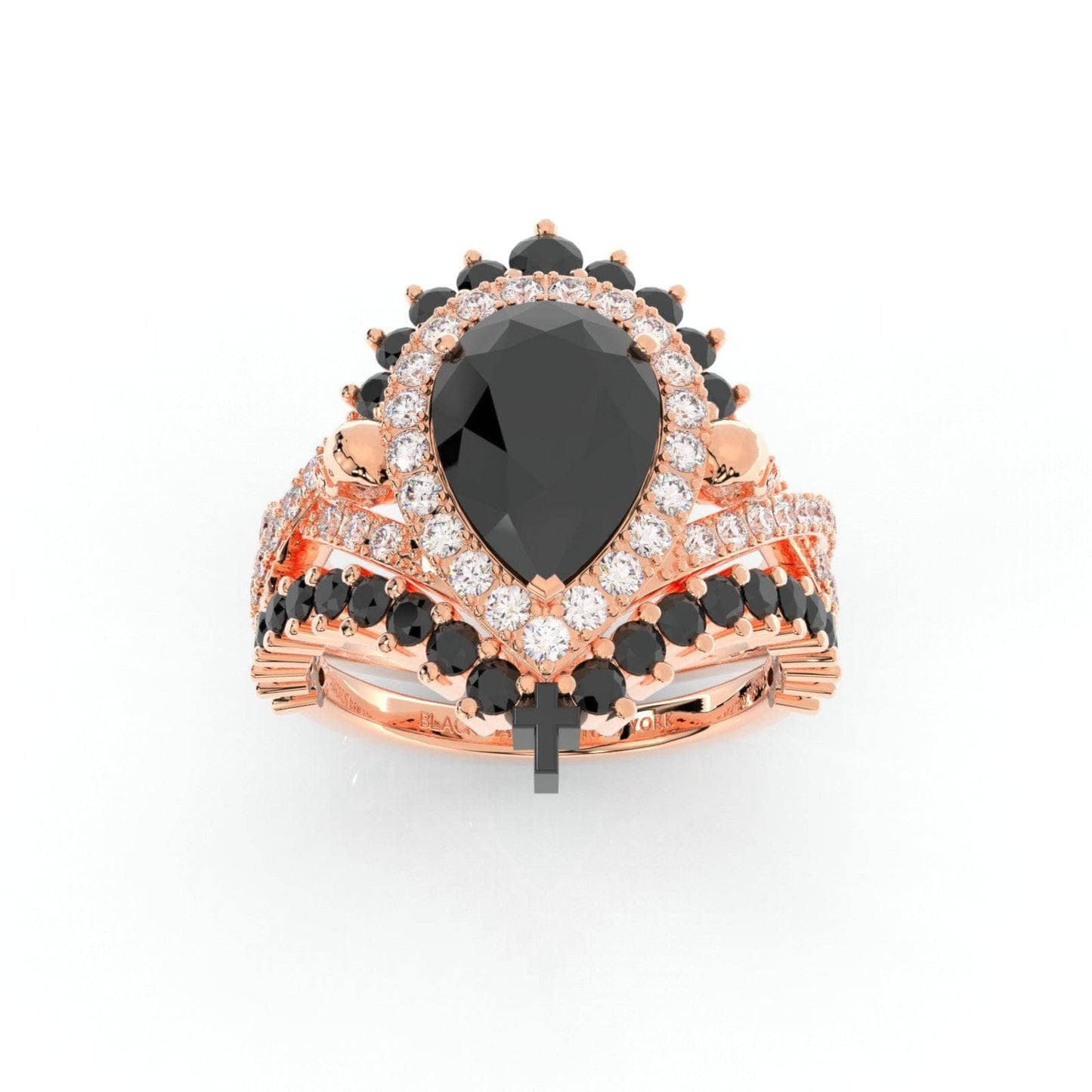1ct Pear Cut Black Diamond Skull Ring Set