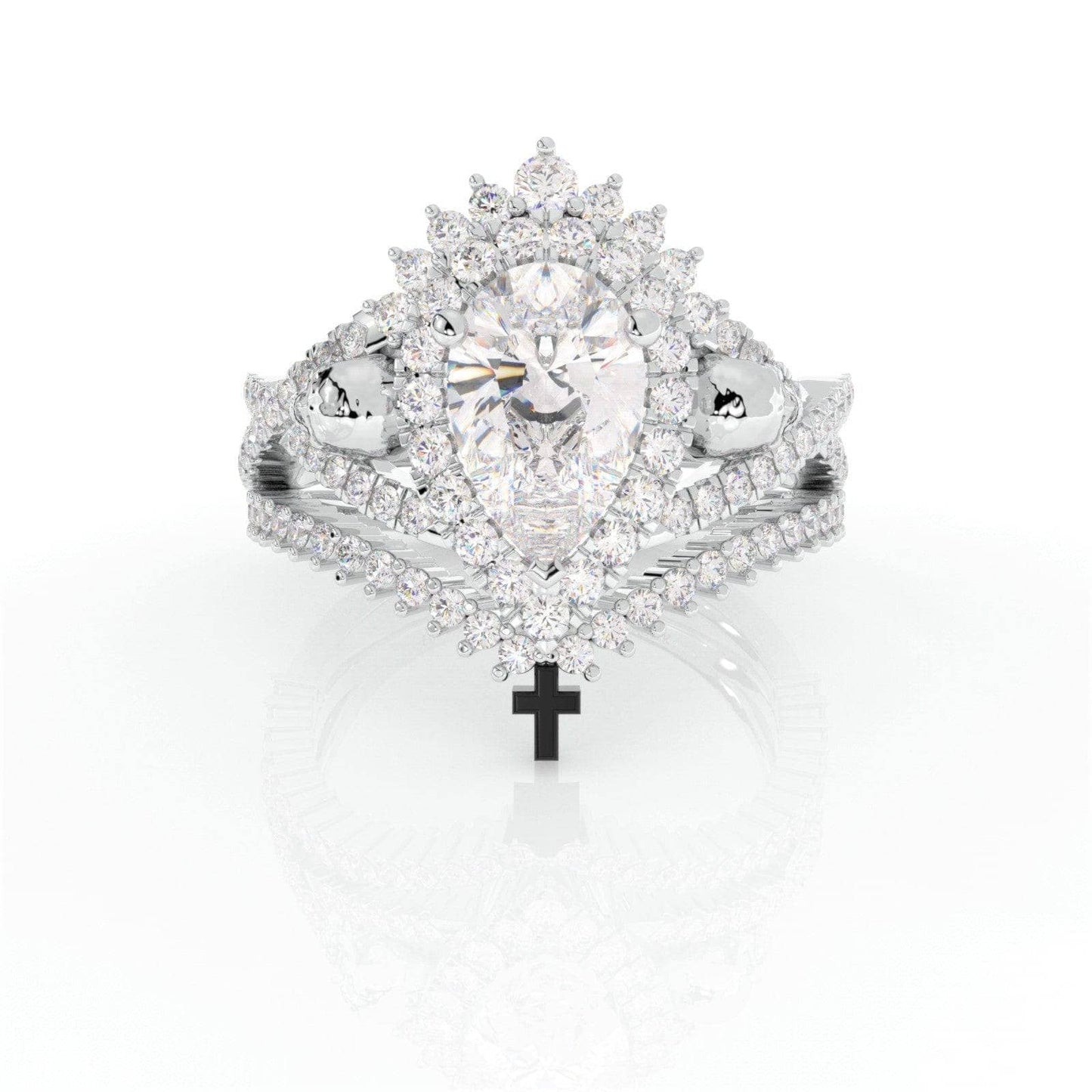 1ct Pear Cut Black Diamond Skull Ring Set