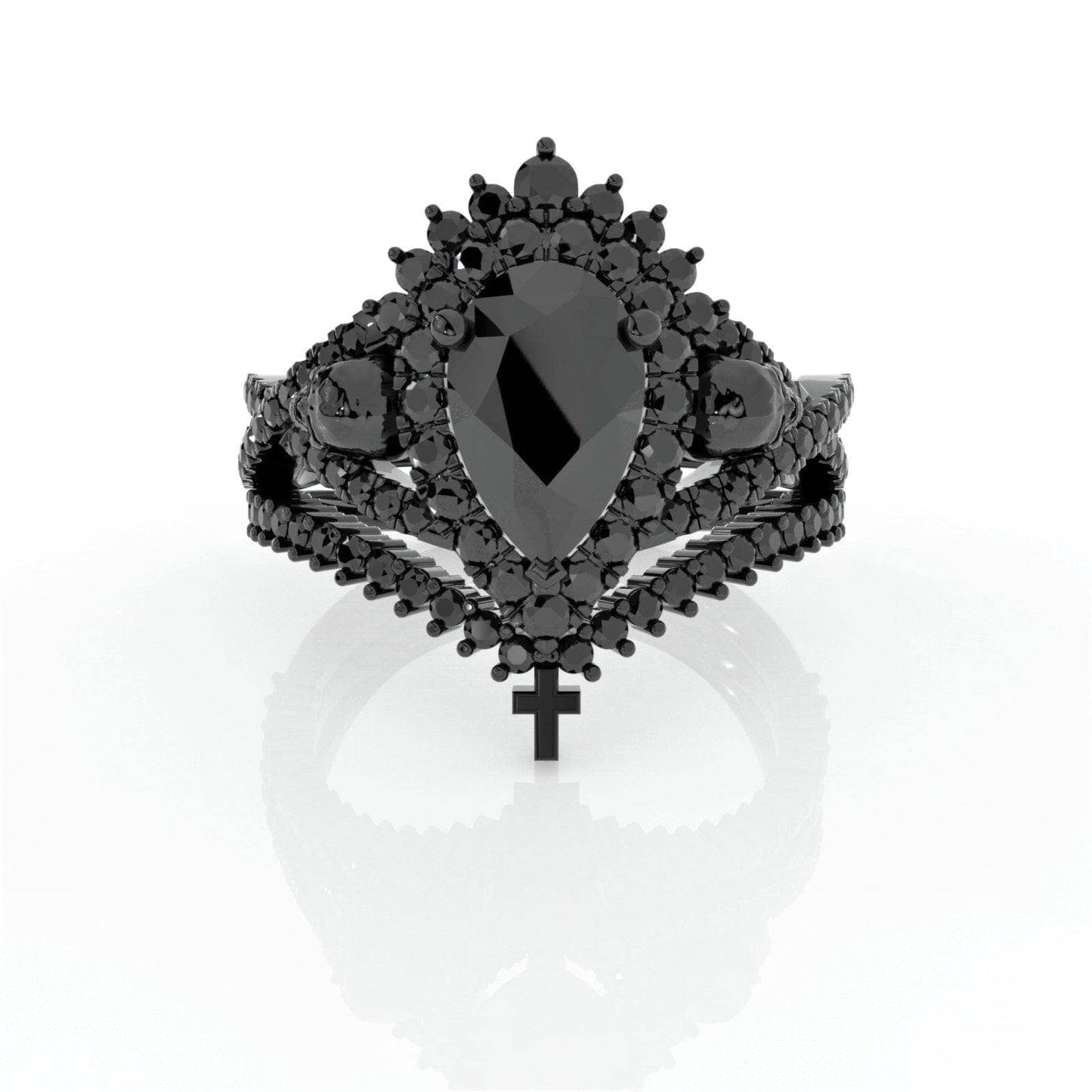 1ct Pear Cut Black Diamond Skull Ring Set