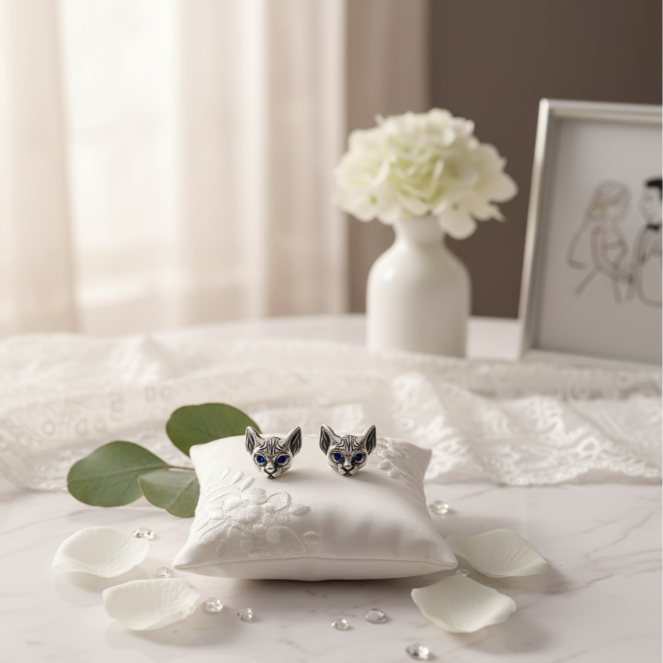 Blue-Eyed Kitten Head Earrings