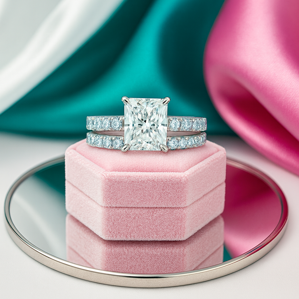 3ct  Radiant Cut Diamond Bridal Ring Set