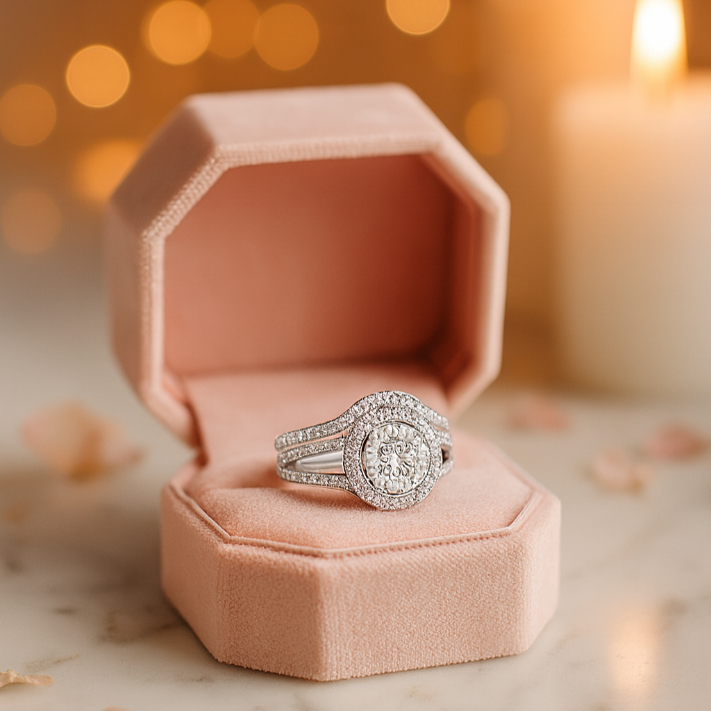 White Gold Split Shank Ring Set 1.5 ct Round Cut Diamond