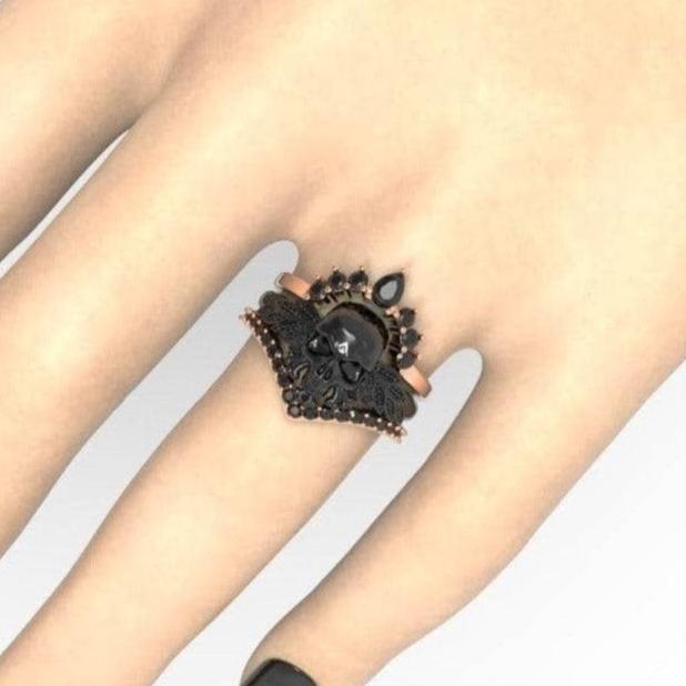 3pc Rose Gold Black Diamond Gothic Ring - My Queen