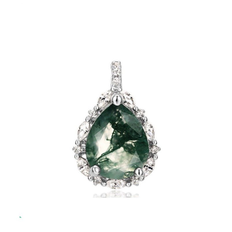 Pear-cut Natural Green Moss Agate Necklace
