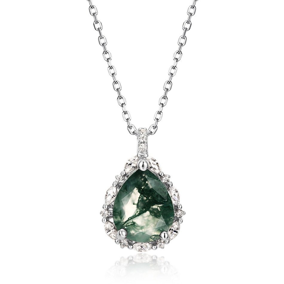 Pear-cut Natural Green Moss Agate Necklace