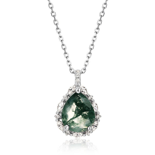 Pear-cut Natural Green Moss Agate Necklace