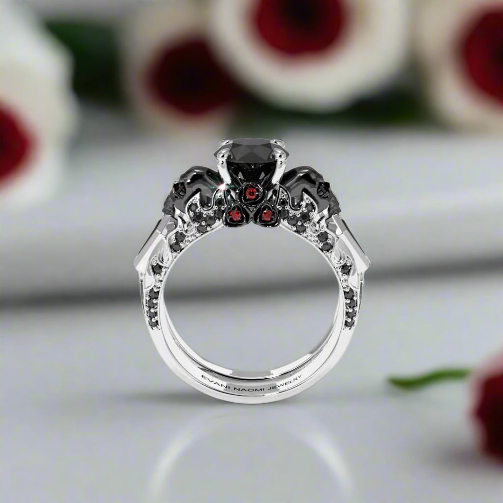 Eternal Flame- Round Cut Diamond Coffin Wedding Ring Set