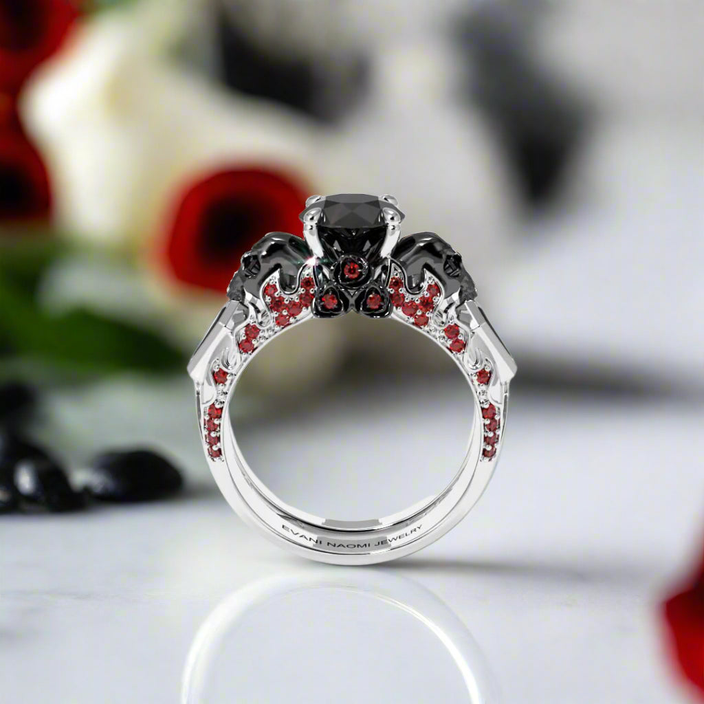 Eternal Flame- Round Cut Diamond Coffin Wedding Ring Set