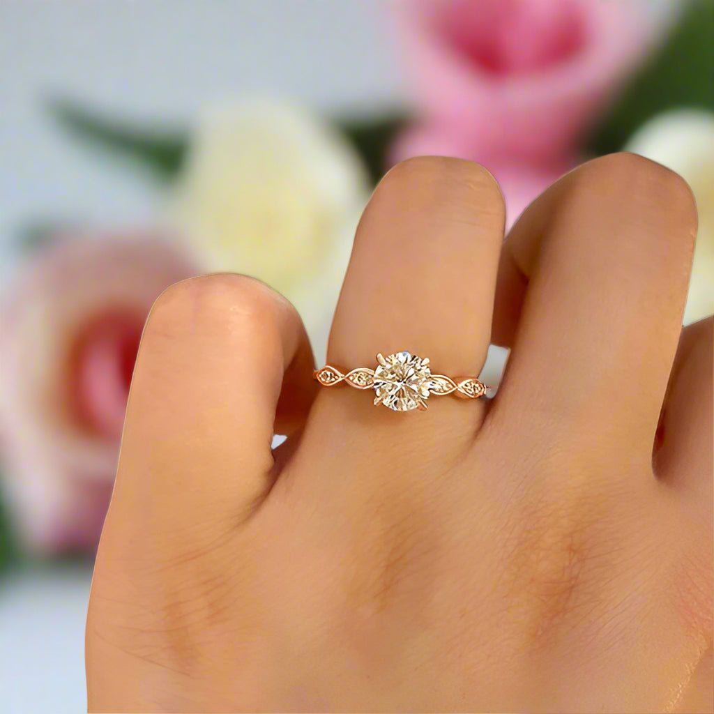 Rose Gold 1.0 ct Round Cut Diamond Promise Ring
