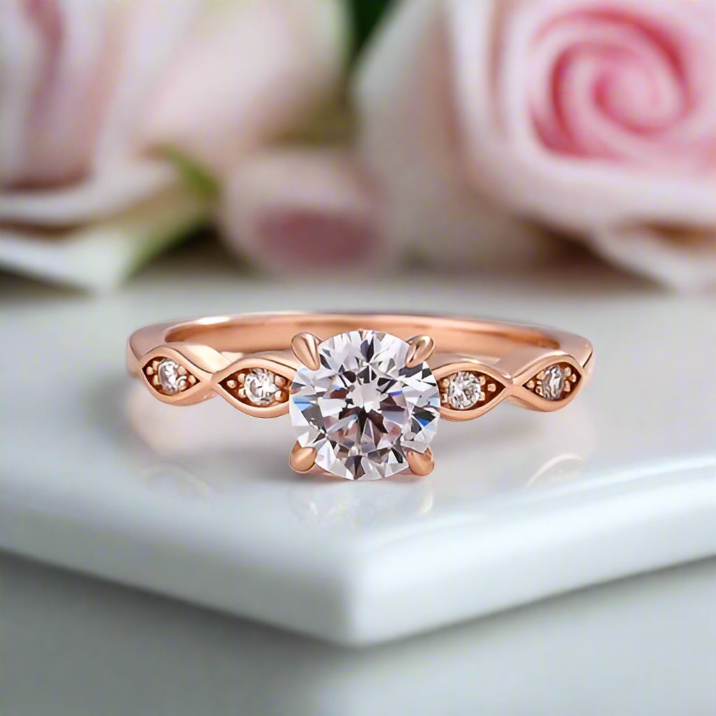 Rose Gold 1.0 ct Round Cut Diamond Promise Ring