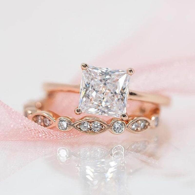 VIP UPGRADE- Rose Gold 2.5 Carat Princess Cut Engagement Ring Set (Aftersale Service)