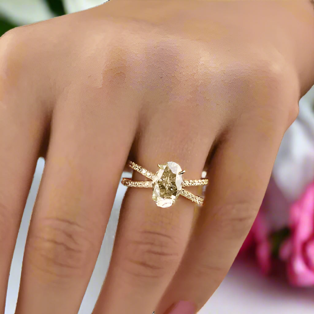 Split Shank Light Yellow Diamond Engagement Ring